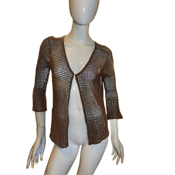 Vintage 1990s Bohemian Crochet Three Quarter Sleeve Cardigan Medium - Picture 11 of 17